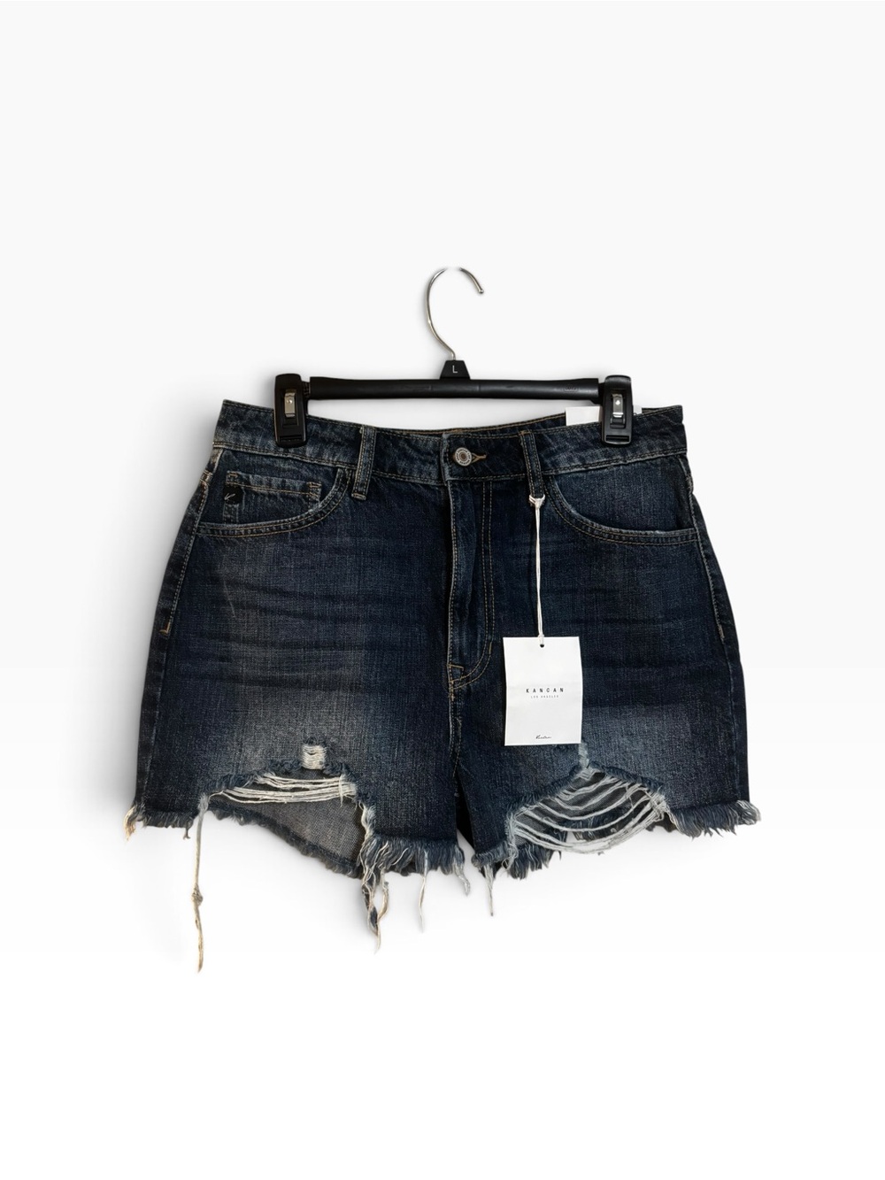 KanCan Dark Wash Distressed Denim Shorts